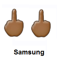 Double Middle Finger: Medium-Dark Skin Tone on Samsung