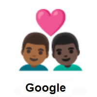 Couple with Heart: Man, Man: Medium-Dark Skin Tone, Dark Skin Tone on Google Android