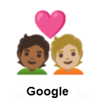 Couple with Heart: Person, Person: Medium-Dark Skin Tone, Medium-Light Skin Tone on Google Android