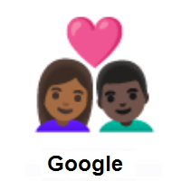 Couple with Heart: Woman, Man: Medium-Dark Skin Tone, Dark Skin Tone on Google Android