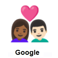 Couple with Heart: Woman, Man: Medium-Dark Skin Tone, Light Skin Tone on Google Android
