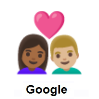 Couple with Heart: Woman, Man: Medium-Dark Skin Tone, Medium-Light Skin Tone on Google Android