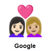Couple with Heart: Woman, Woman: Light Skin Tone, Medium-Light Skin Tone on Google Android