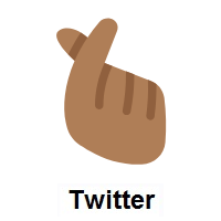 Hand with Index Finger and Thumb Crossed: Medium-Dark Skin Tone on Twitter Twemoji