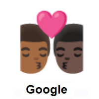 Kiss: Man, Man: Medium-Dark Skin Tone, Dark Skin Tone on Google Android