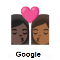 Kiss: Woman, Woman: Dark Skin Tone, Medium-Dark Skin Tone on Google Android