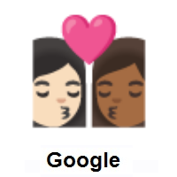 Kiss: Woman, Woman: Light Skin Tone, Medium-Dark Skin Tone on Google Android