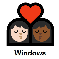 Kiss: Woman, Woman: Light Skin Tone, Medium-Dark Skin Tone on Microsoft Windows