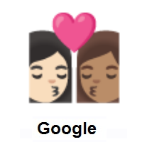 Kiss: Woman, Woman: Light Skin Tone, Medium Skin Tone on Google Android