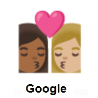 Kiss: Woman, Woman: Medium-Dark Skin Tone, Medium-Light Skin Tone on Google Android
