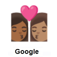 Kiss: Woman, Woman: Medium-Dark Skin Tone, Medium Skin Tone on Google Android