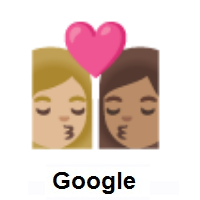 Kiss: Woman, Woman: Medium-Light Skin Tone, Medium Skin Tone on Google Android