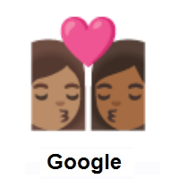 Kiss: Woman, Woman: Medium Skin Tone, Medium-Dark Skin Tone on Google Android