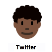 Man: Dark Skin Tone, Curly Hair on Twitter Twemoji