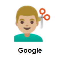 Man Getting Haircut: Medium-Light Skin Tone on Google Android