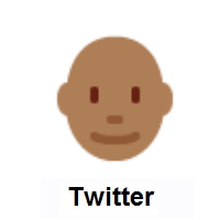 Man: Medium-Dark Skin Tone, Bald on Twitter Twemoji