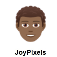 Man: Medium-Dark Skin Tone, Curly Hair on JoyPixels
