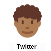 Man: Medium-Dark Skin Tone, Curly Hair on Twitter Twemoji