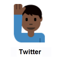 Man Raising Hand: Dark Skin Tone on Twitter Twemoji