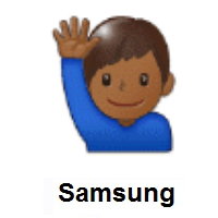 Man Raising Hand: Medium-Dark Skin Tone on Samsung