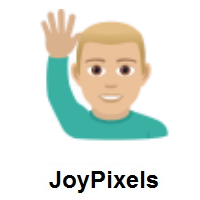 Man Raising Hand: Medium-Light Skin Tone on JoyPixels