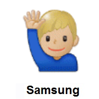 Man Raising Hand: Medium-Light Skin Tone on Samsung