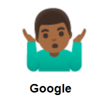 Man Shrugging: Medium-Dark Skin Tone on Google Android