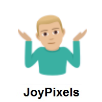 Man Shrugging: Medium-Light Skin Tone on JoyPixels