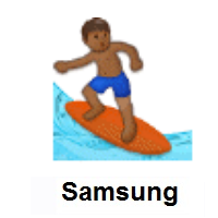 Man Surfing: Medium-Dark Skin Tone on Samsung