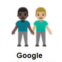 Men Holding Hands: Dark Skin Tone, Medium-Light Skin Tone on Google Android
