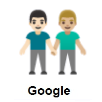 Men Holding Hands: Light Skin Tone, Medium-Light Skin Tone on Google Android