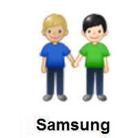 Men Holding Hands: Medium-Light Skin Tone, Light Skin Tone on Samsung