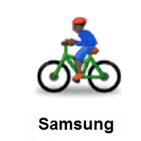 Person Biking: Dark Skin Tone on Samsung