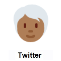 Person: Medium-Dark Skin Tone, White Hair on Twitter Twemoji