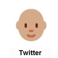 Person: Medium Skin Tone, Bald on Twitter Twemoji