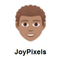 Person: Medium Skin Tone, Curly Hair on JoyPixels