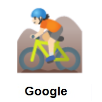 Person Mountain Biking: Light Skin Tone on Google Android