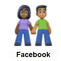 Woman and Man Holding Hands: Dark Skin Tone, Medium-Dark Skin Tone on Facebook