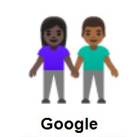 Woman and Man Holding Hands: Dark Skin Tone, Medium-Dark Skin Tone on Google Android