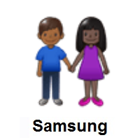 Woman and Man Holding Hands: Dark Skin Tone, Medium-Dark Skin Tone on Samsung