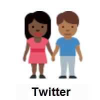 Woman and Man Holding Hands: Dark Skin Tone, Medium-Dark Skin Tone on Twitter Twemoji