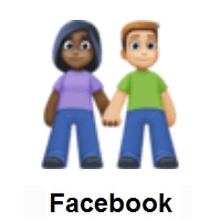 Woman and Man Holding Hands: Dark Skin Tone, Medium-Light Skin Tone on Facebook