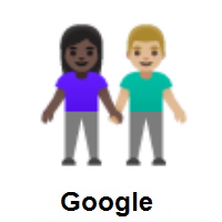 Woman and Man Holding Hands: Dark Skin Tone, Medium-Light Skin Tone on Google Android