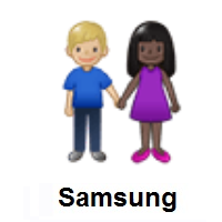 Woman and Man Holding Hands: Dark Skin Tone, Medium-Light Skin Tone on Samsung