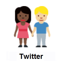Woman and Man Holding Hands: Dark Skin Tone, Medium-Light Skin Tone on Twitter Twemoji