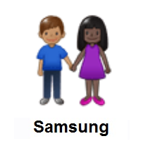Woman and Man Holding Hands: Dark Skin Tone, Medium Skin Tone on Samsung