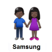 Woman and Man Holding Hands: Dark Skin Tone on Samsung