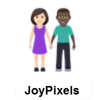 Woman and Man Holding Hands: Light Skin Tone, Dark Skin Tone on JoyPixels