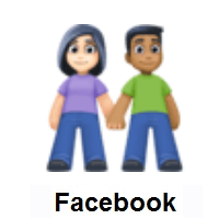 Woman and Man Holding Hands: Light Skin Tone, Medium-Dark Skin Tone on Facebook