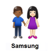 Woman and Man Holding Hands: Light Skin Tone, Medium-Dark Skin Tone on Samsung